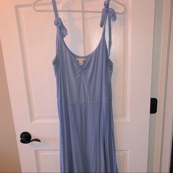 h&m blue summer dress Women's Blue Crinkled Dress with Eyelet Embroidery